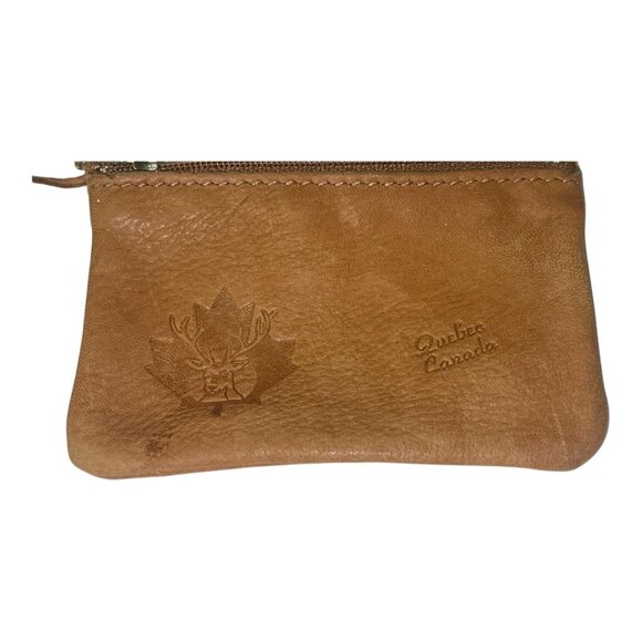 VTG Tilley Deerskin Leather Coin Purse Quebec Canada Zip Pouch Wristlet New - Picture 1 of 8
